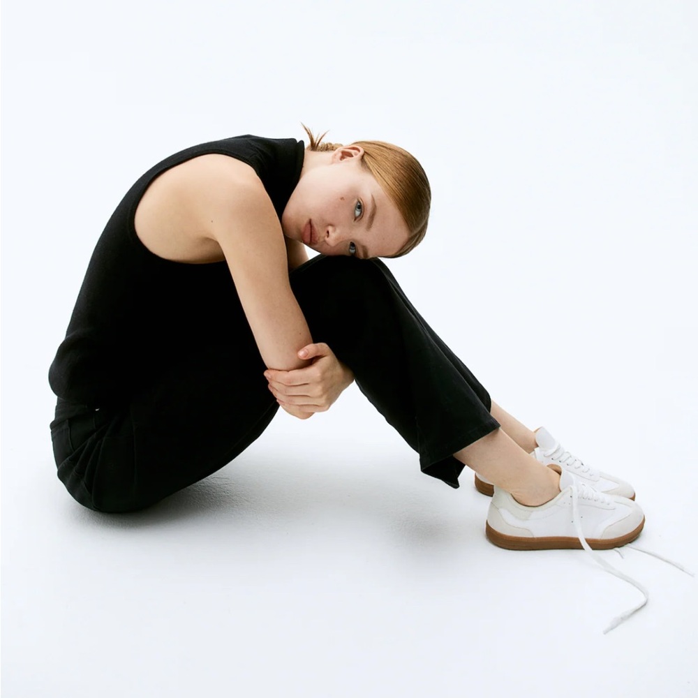 BLACK WIDE-LEG TWILL PANTS